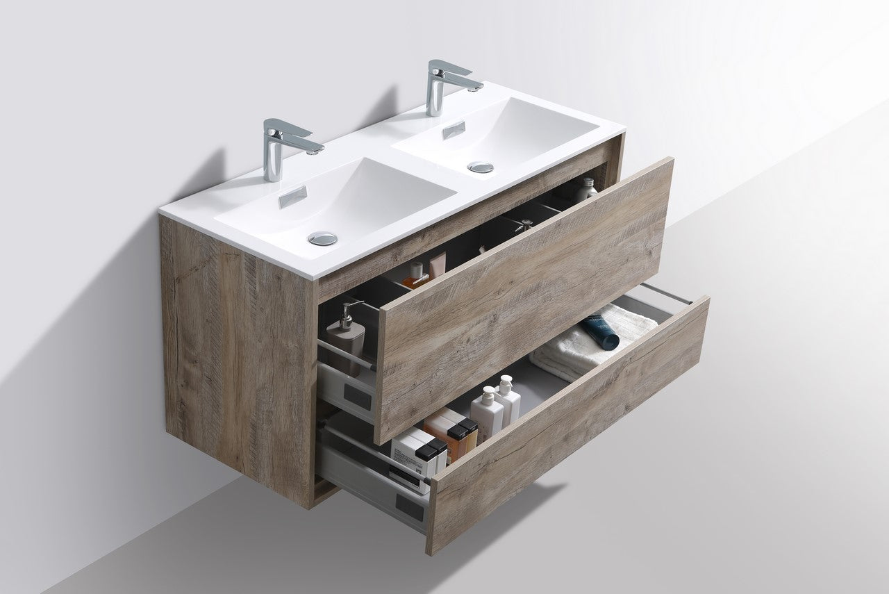 DeLusso 48" Double Sink Nature Wood Wall Mount Modern Bathroom Vanity
