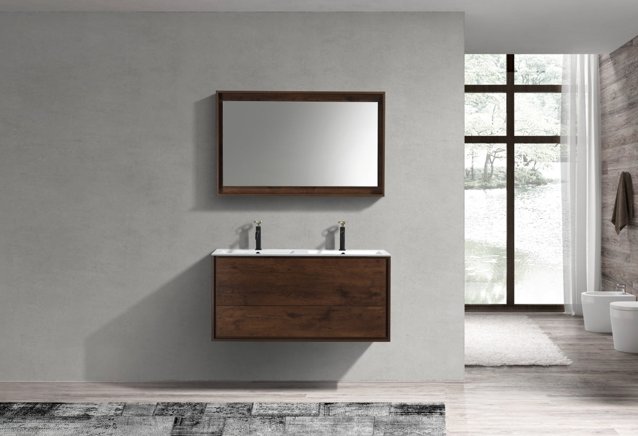 Fitto 48" Double Sink Rosewood Wall Mount Modern Bathroom Vanity