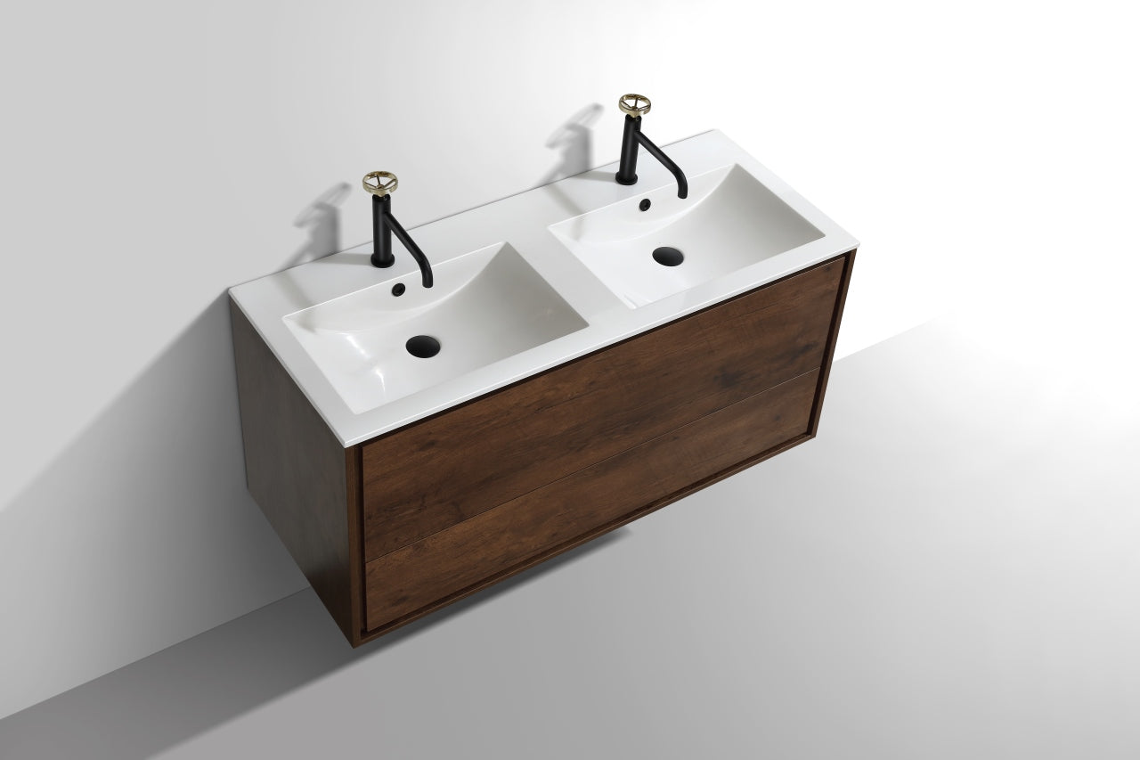 Fitto 48" Double Sink Rosewood Wall Mount Modern Bathroom Vanity