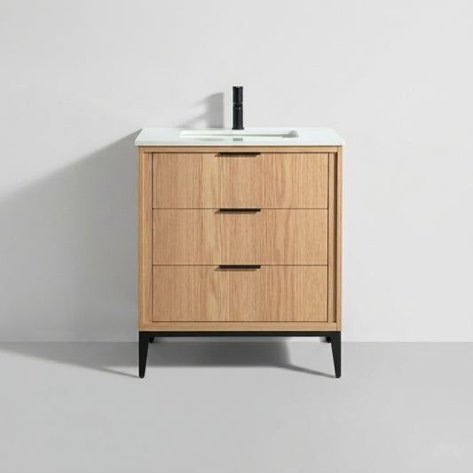 Divani 30'' Oakwood Vanity W/ Quartz Counter Top - Restock ETA Mid Oct