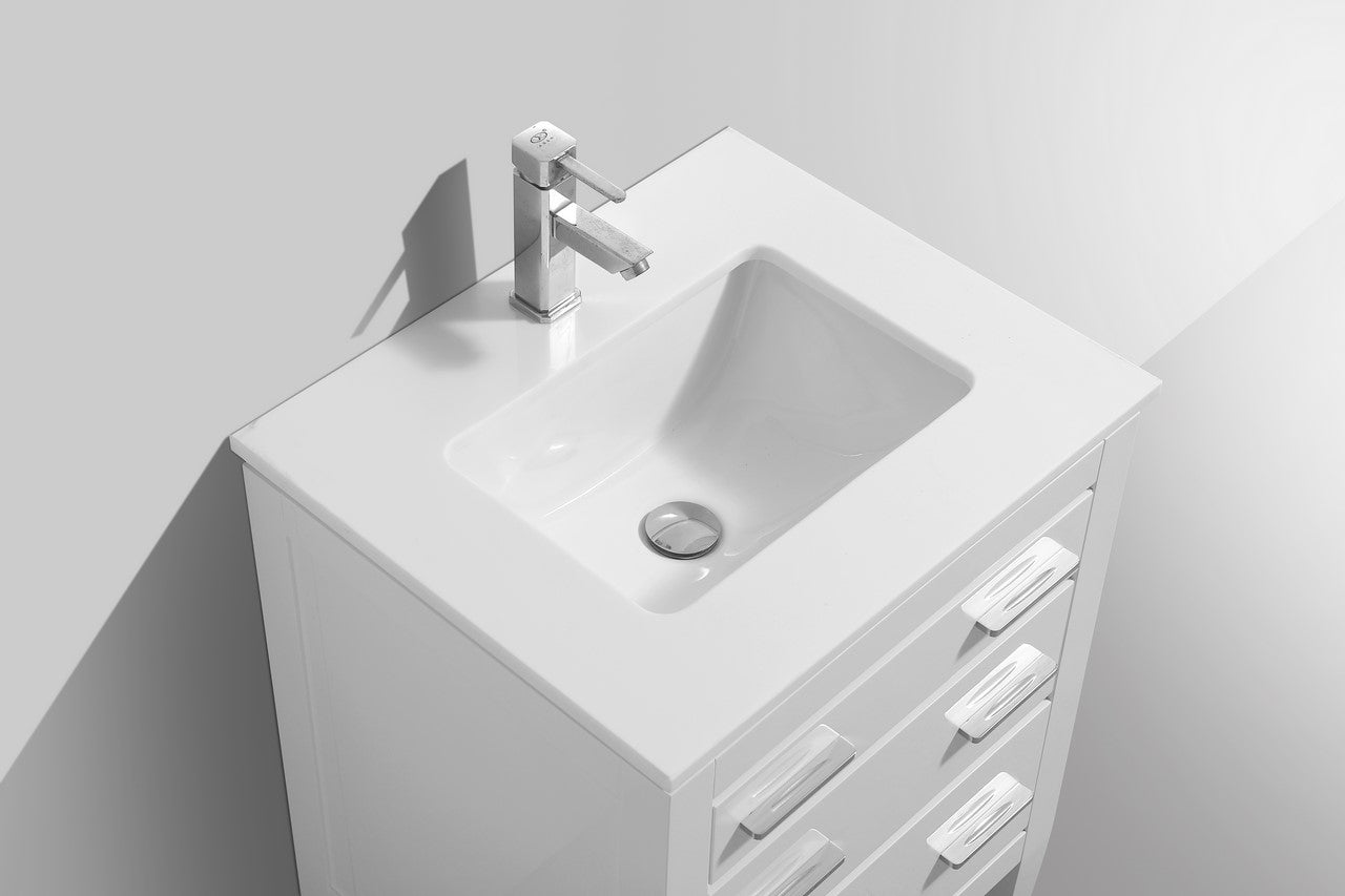 Eiffel 24'' High Gloss White Vanity W/ Quartz Counter Top