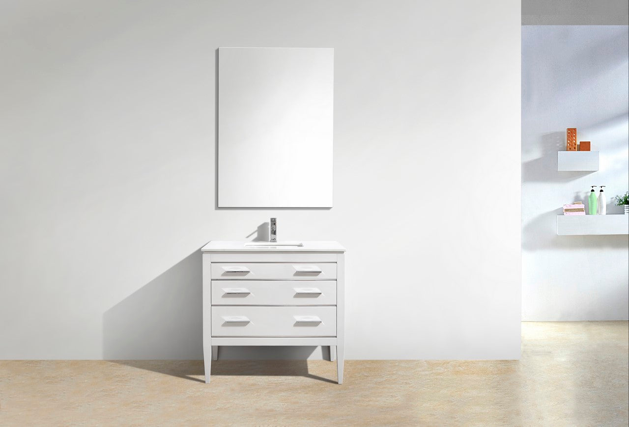 Eiffel 36'' High Gloss White Vanity W/ Quartz Counter Top
