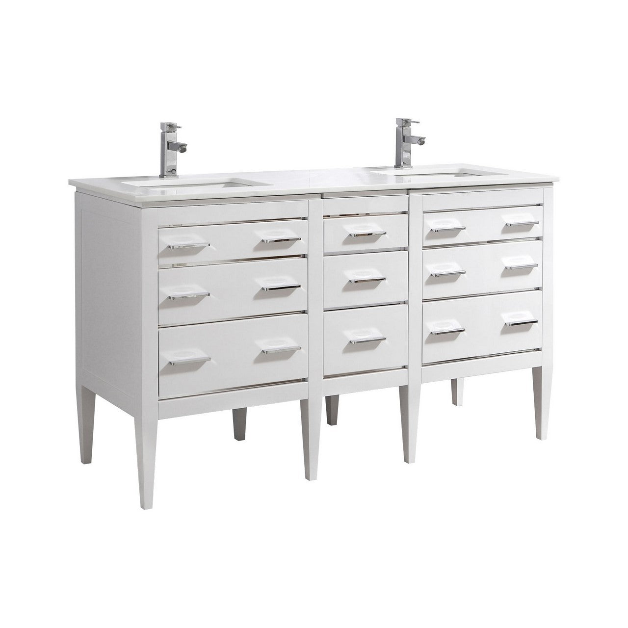 Eiffel 60'' High Gloss White Vanity W/ Quartz Counter Top