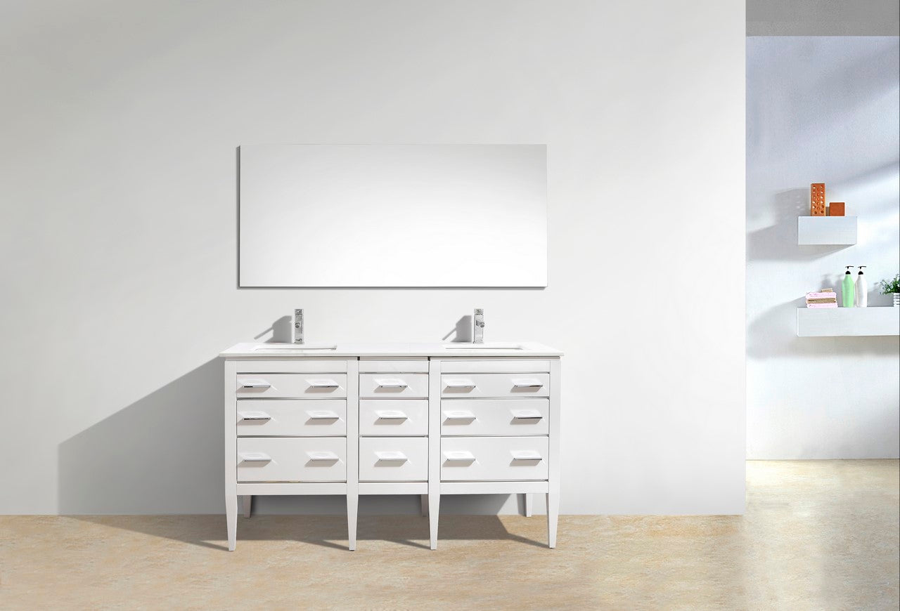 Eiffel 60'' High Gloss White Vanity W/ Quartz Counter Top