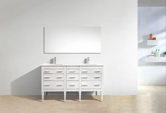Eiffel 60'' High Gloss White Vanity W/ Quartz Counter Top