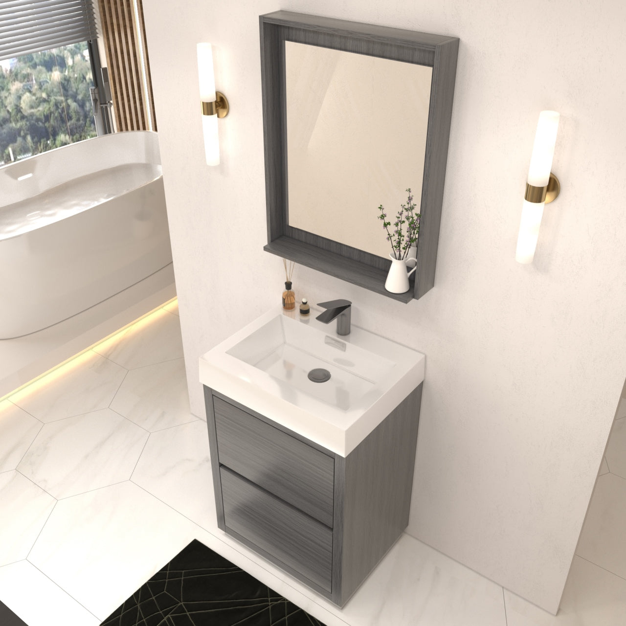 Bliss 24" Vulcan Ash Grey Floor Mount Modern Bathroom Vanity