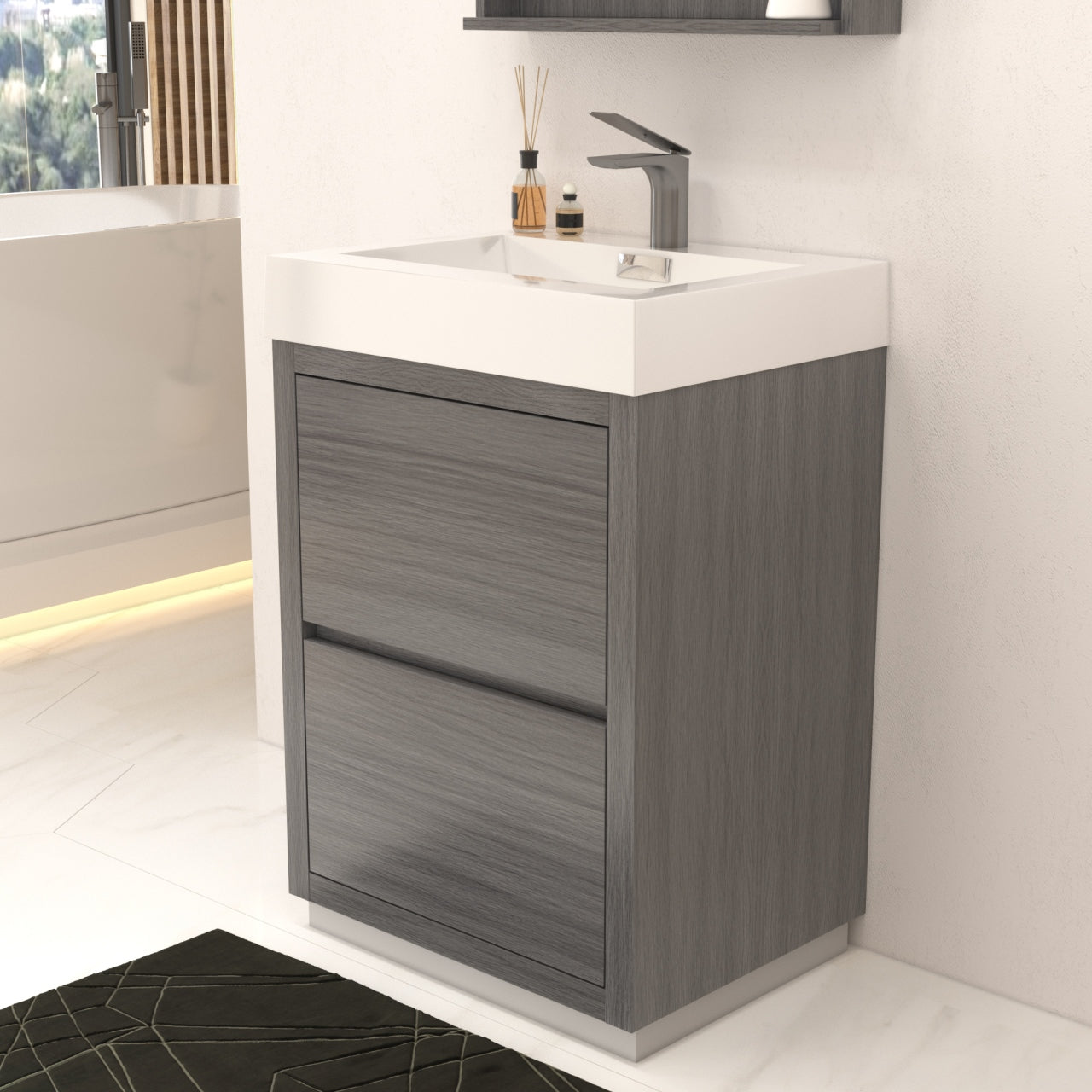 Bliss 24" Vulcan Ash Grey Floor Mount Modern Bathroom Vanity