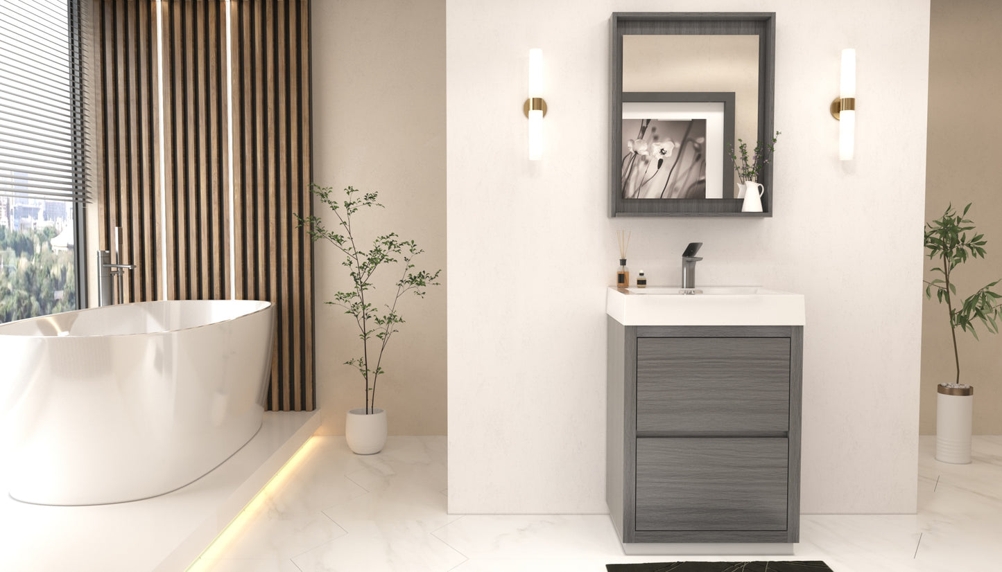 Bliss 24" Vulcan Ash Grey Floor Mount Modern Bathroom Vanity