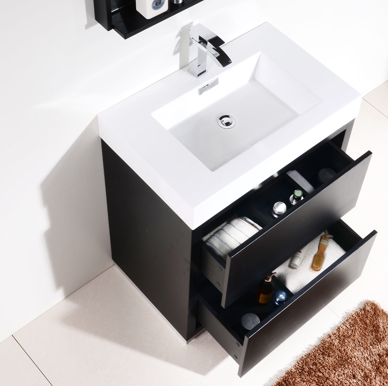 Bliss 30" Black Floor Mount Modern Bathroom Vanity - Back Order ETA 6-15