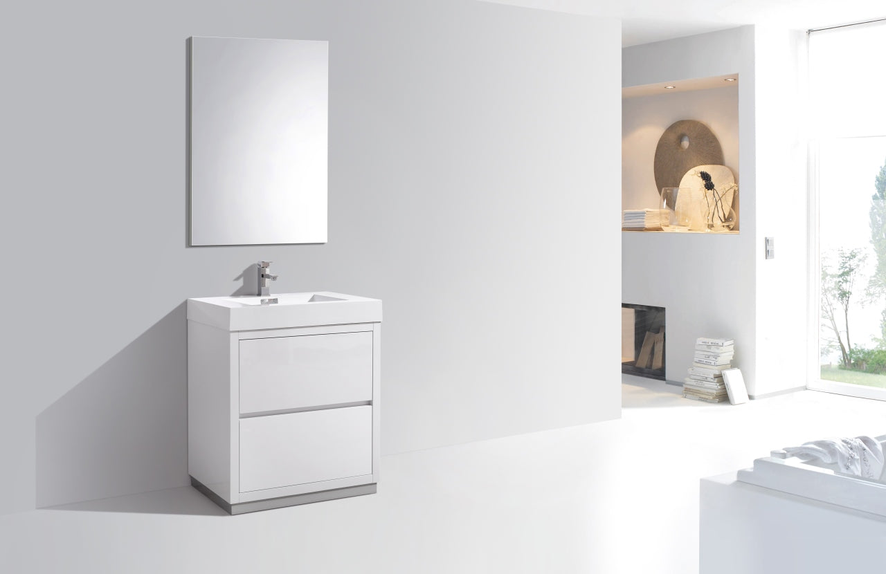 Bliss 30" Gloss White Floor Mount Modern Bathroom Vanity