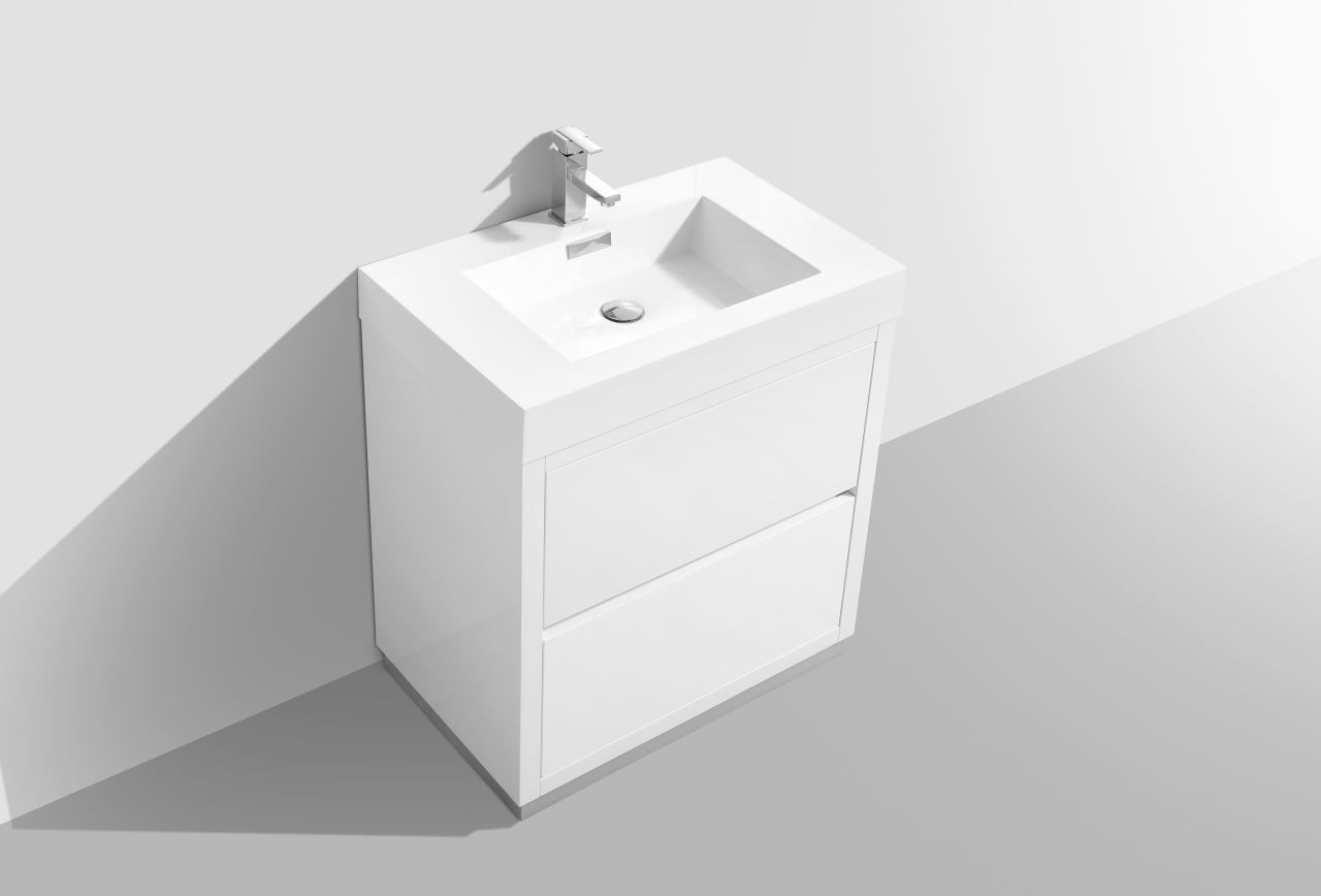 Bliss 30" Gloss White Floor Mount Modern Bathroom Vanity