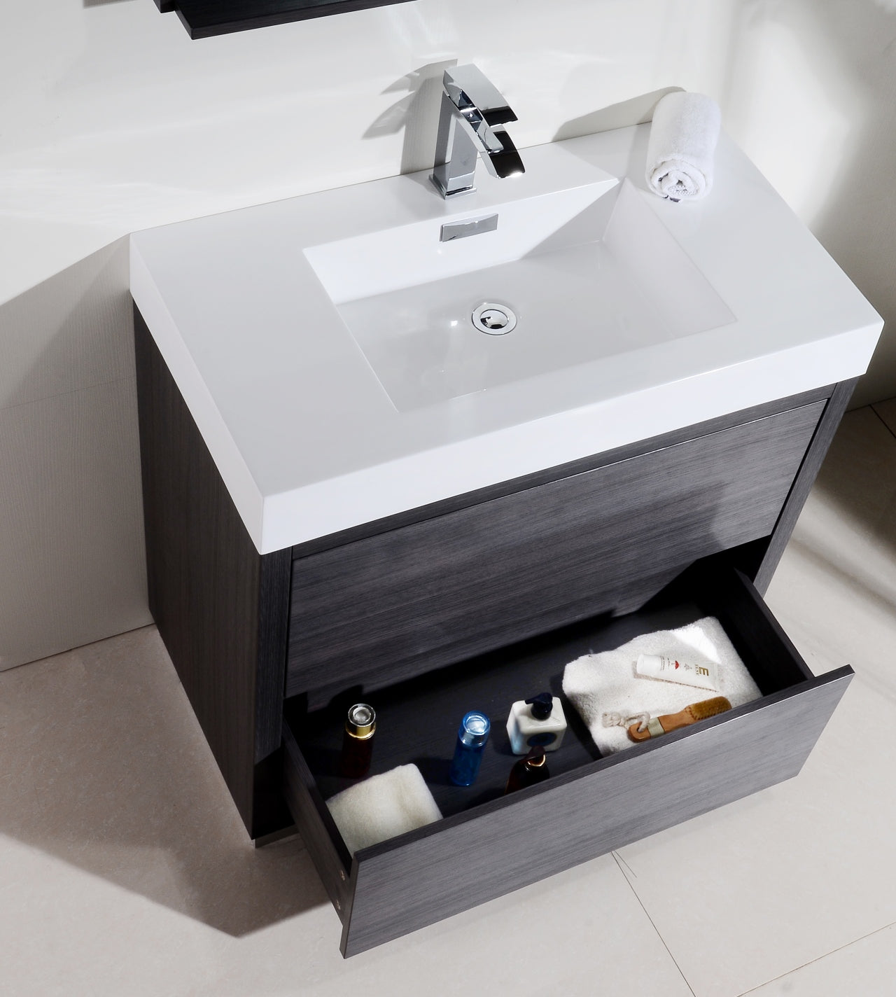 Bliss 36" Gray Oak Floor Mount Modern Bathroom Vanity