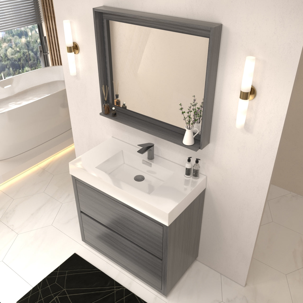 Bliss 36" Vulcan Ash Grey Floor Mount Modern Bathroom Vanity