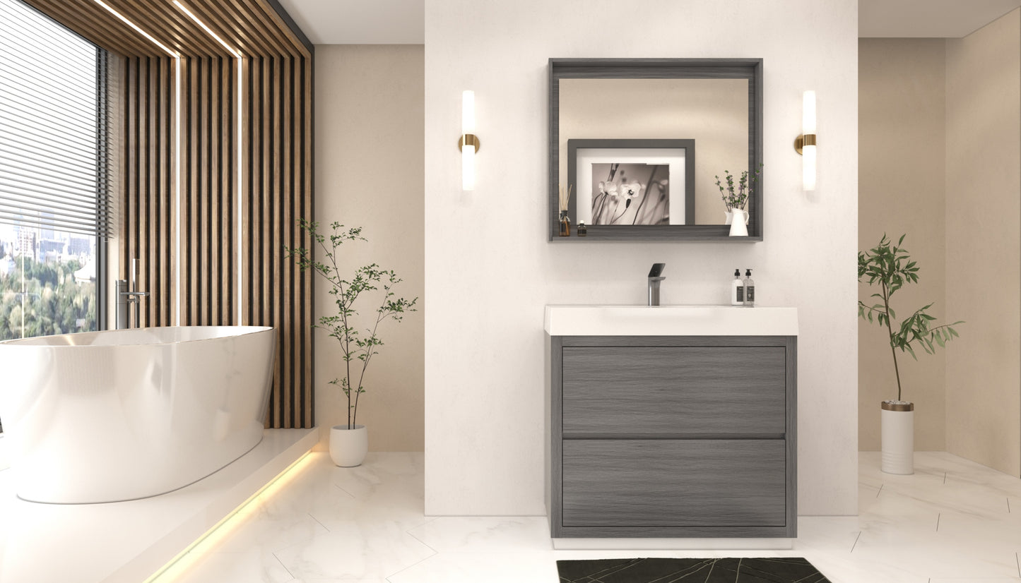 Bliss 36" Vulcan Ash Grey Floor Mount Modern Bathroom Vanity