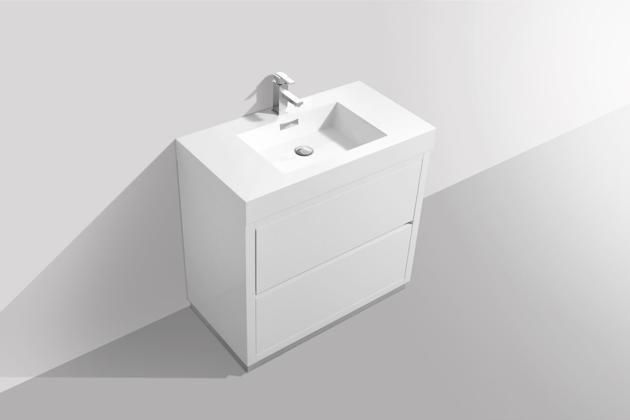 Bliss 36" High Gloss White Floor Mount Modern Bathroom Vanity