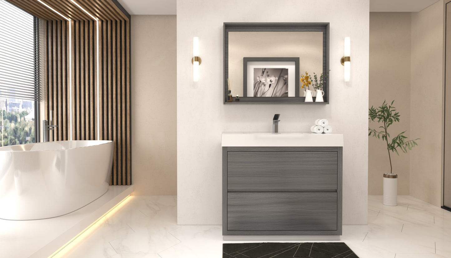 Bliss 40" Vulcan Ash Grey Floor Mount Modern Bathroom Vanity