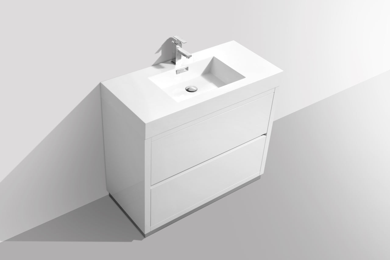 Bliss 40" High Gloss White Floor Mount Modern Bathroom Vanity