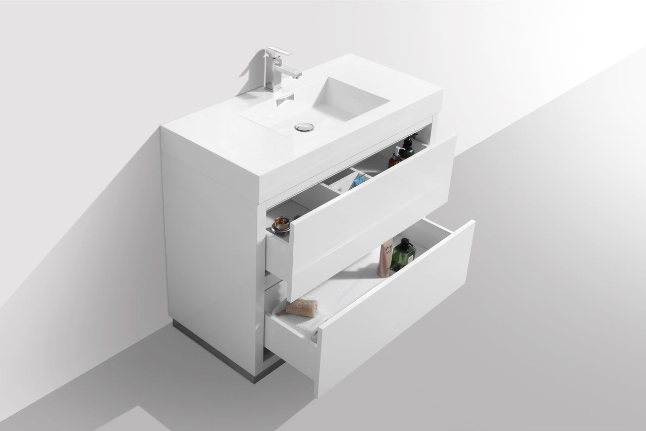 Bliss 40" High Gloss White Floor Mount Modern Bathroom Vanity