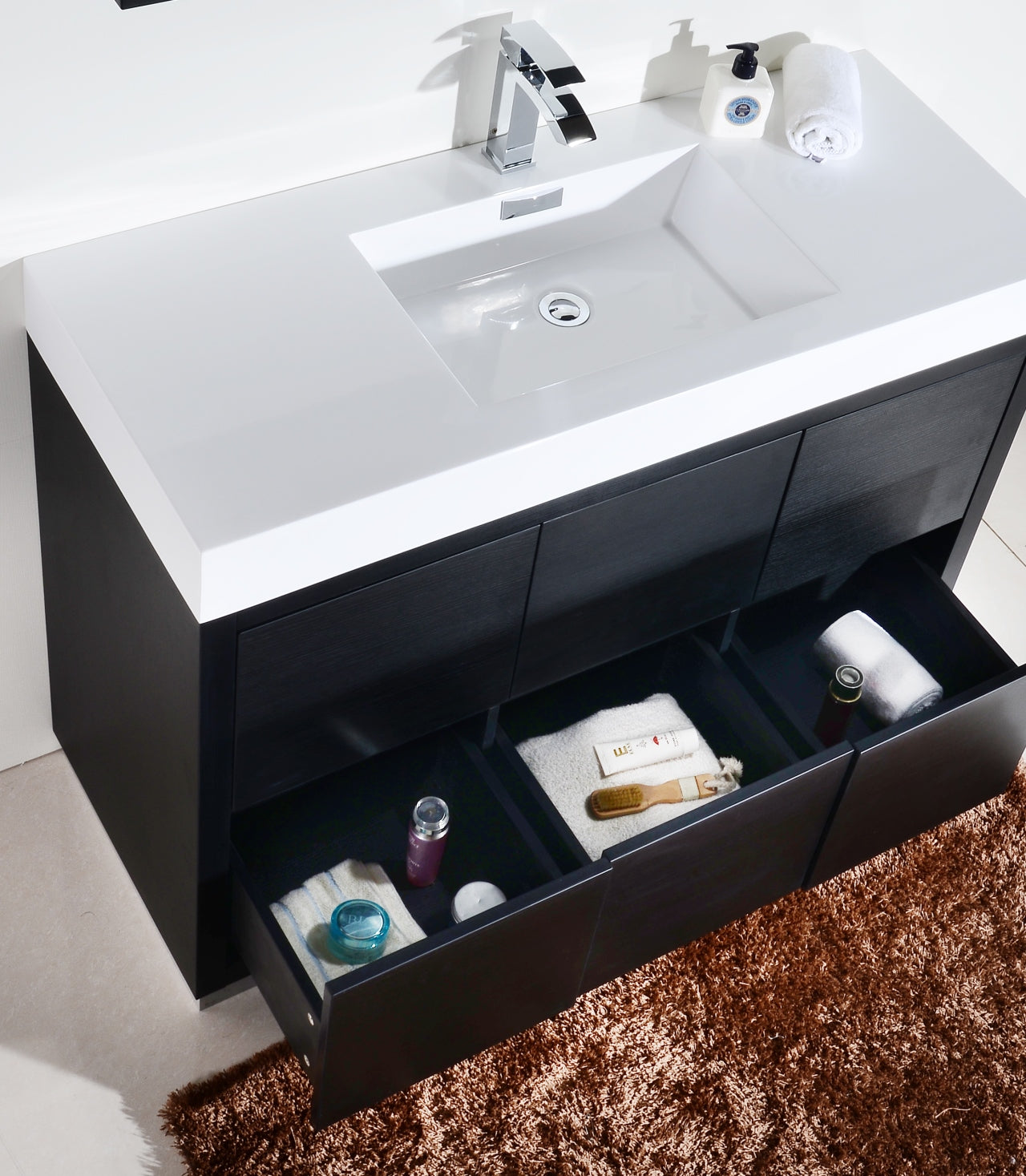 Bliss 48" Black Floor Mount Modern Bathroom Vanity
