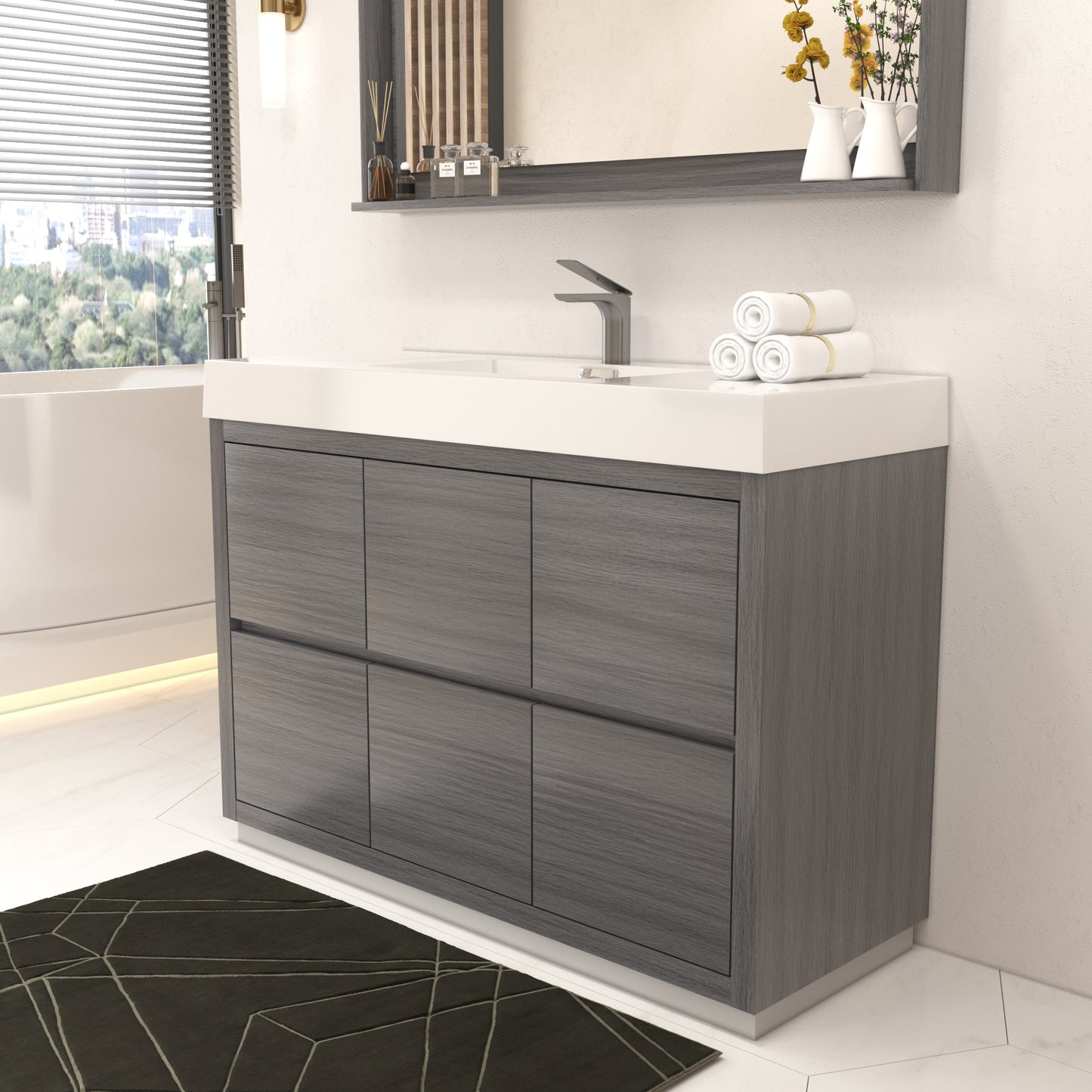 Bliss 48" Vulcan Ash Grey Floor Mount Modern Bathroom Vanity