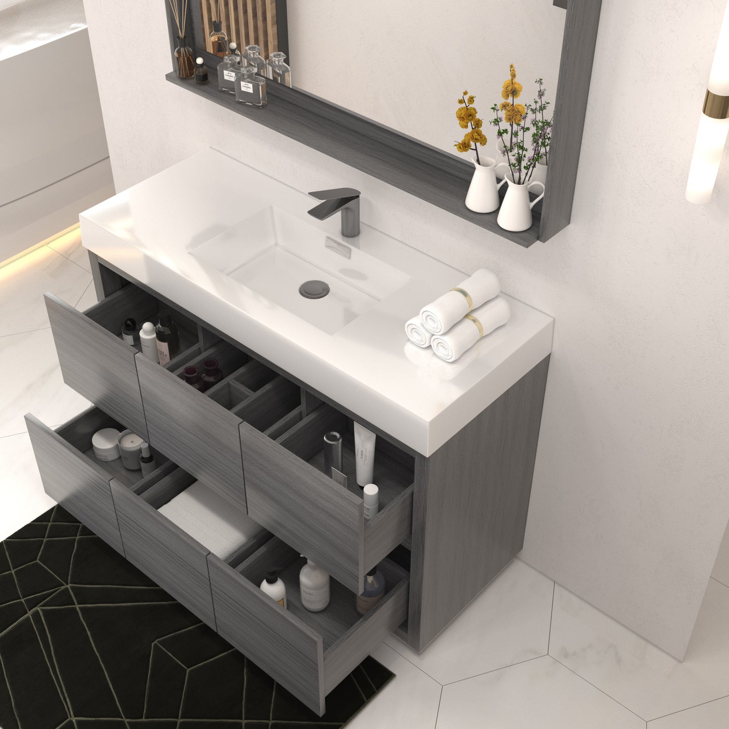 Bliss 48" Vulcan Ash Grey Floor Mount Modern Bathroom Vanity