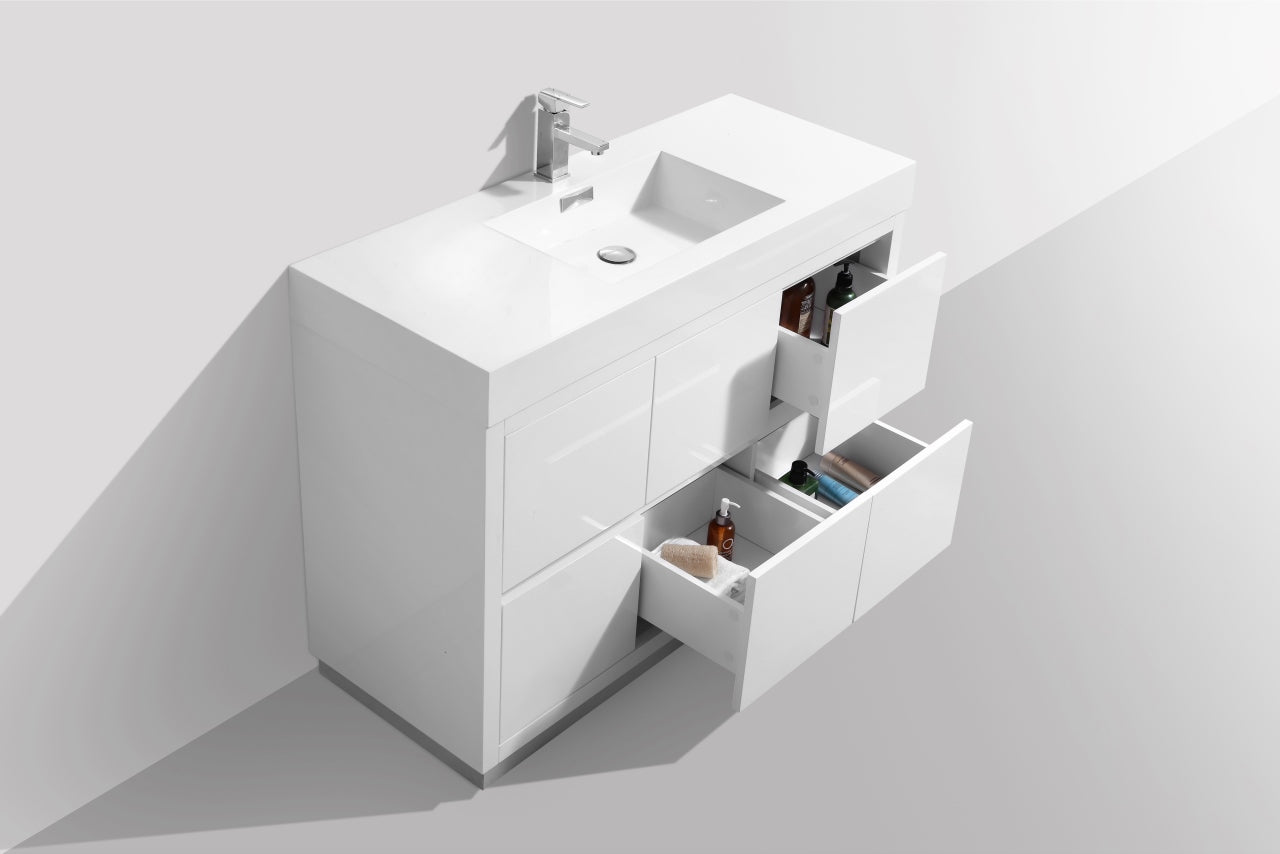 Bliss 48" High Gloss White Floor Mount Modern Bathroom Vanity