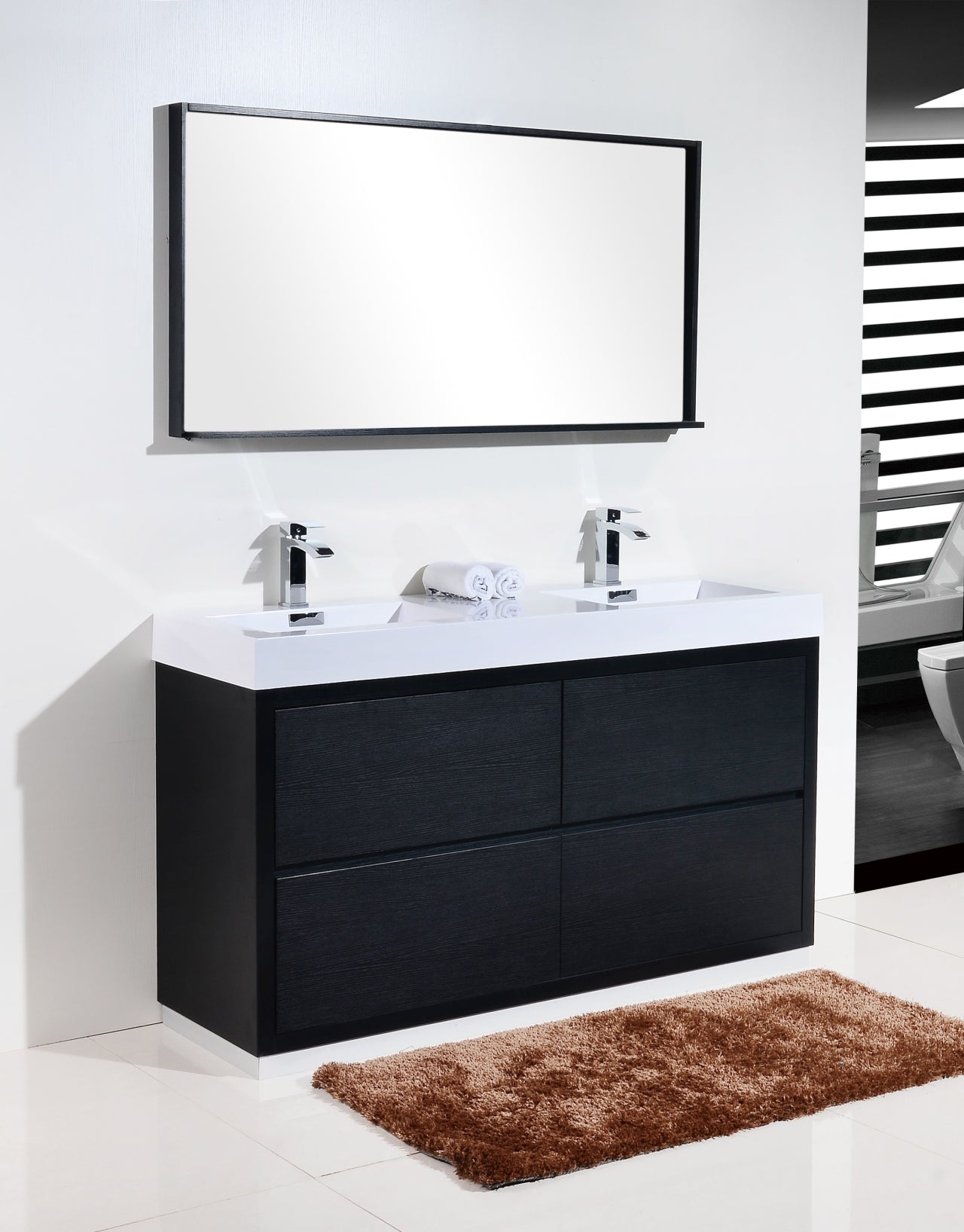 Bliss 60" Black Double Sinks Floor Mount Modern Bathroom Vanity