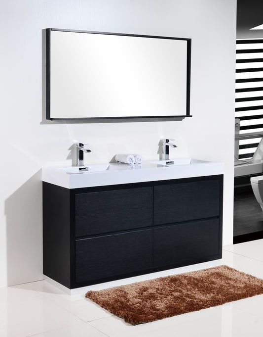 Bliss 60" Black Double Sinks Floor Mount Modern Bathroom Vanity