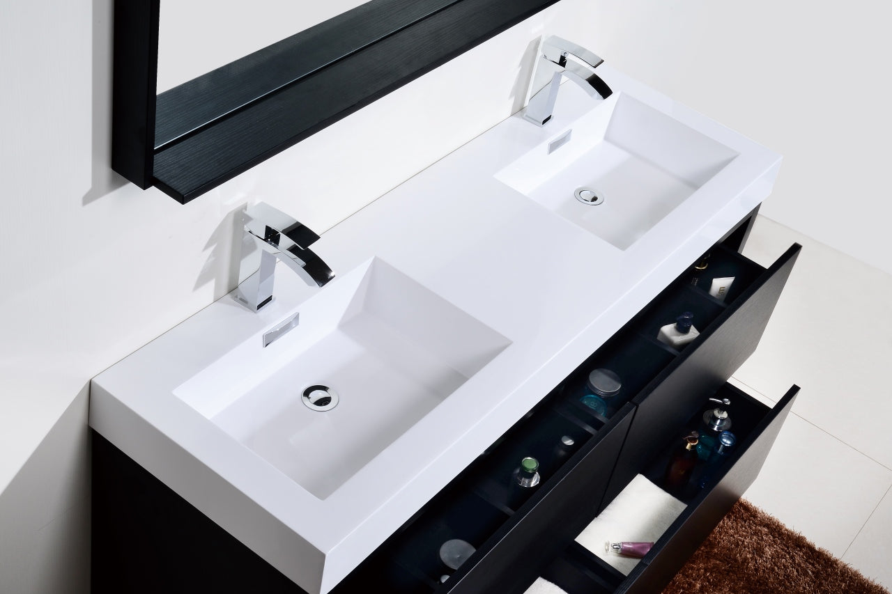 Bliss 60" Black Double Sinks Floor Mount Modern Bathroom Vanity