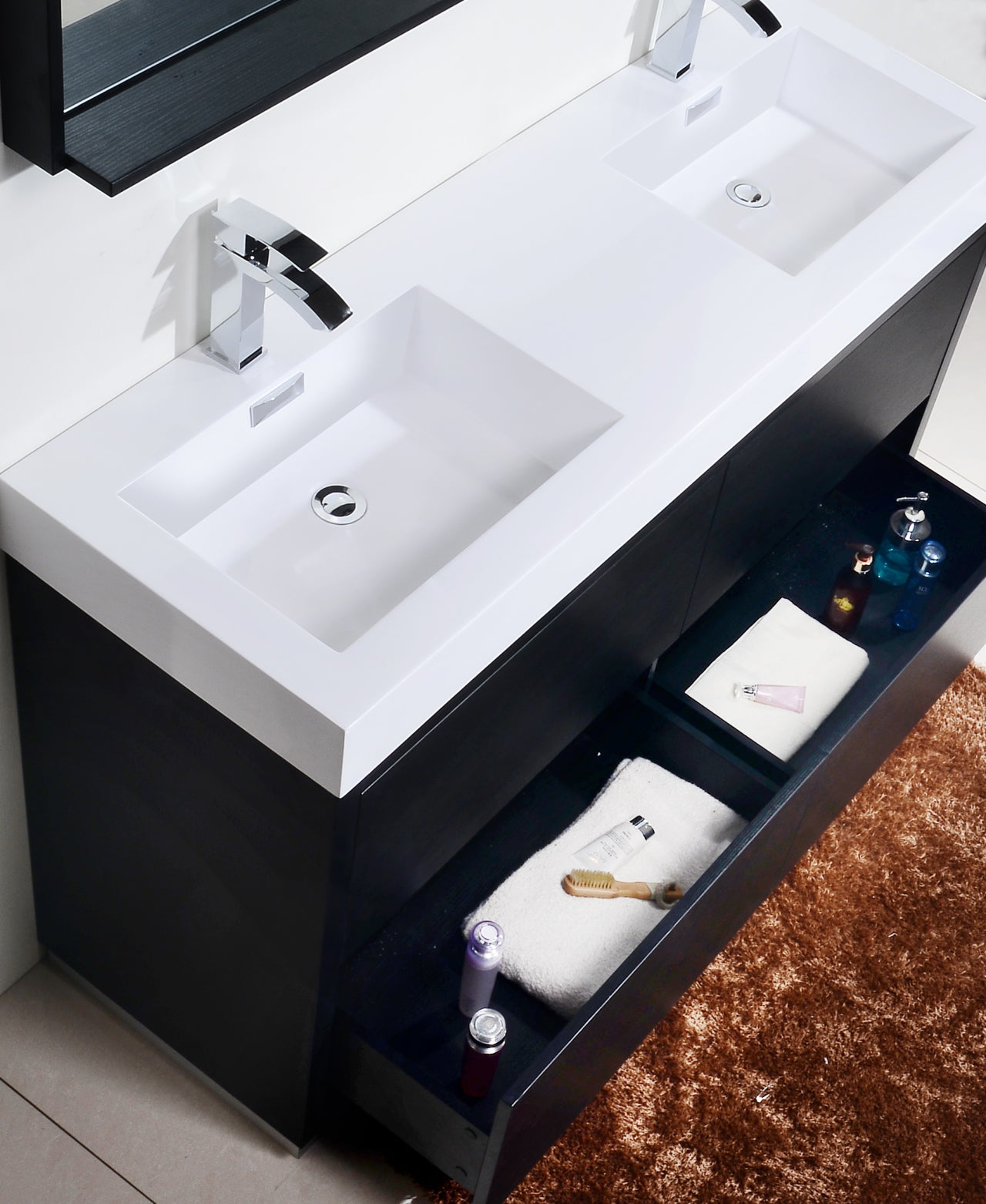 Bliss 60" Black Double Sinks Floor Mount Modern Bathroom Vanity