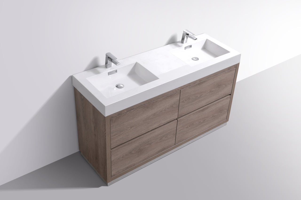 Bliss 60" Double Sink Butternut Floor Mount Modern Bathroom Vanity