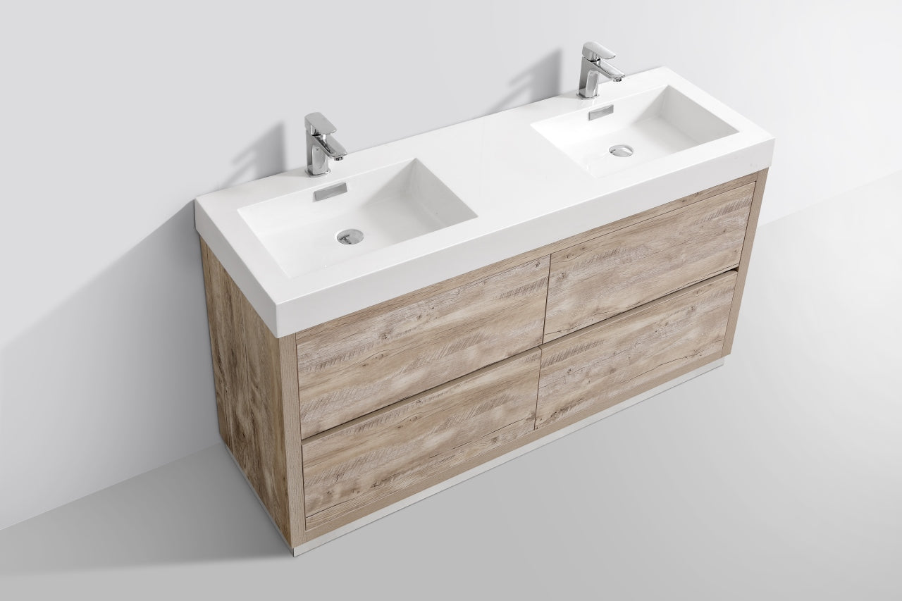 Bliss 60" Nature Wood Floor Mount Modern Bathroom Vanity