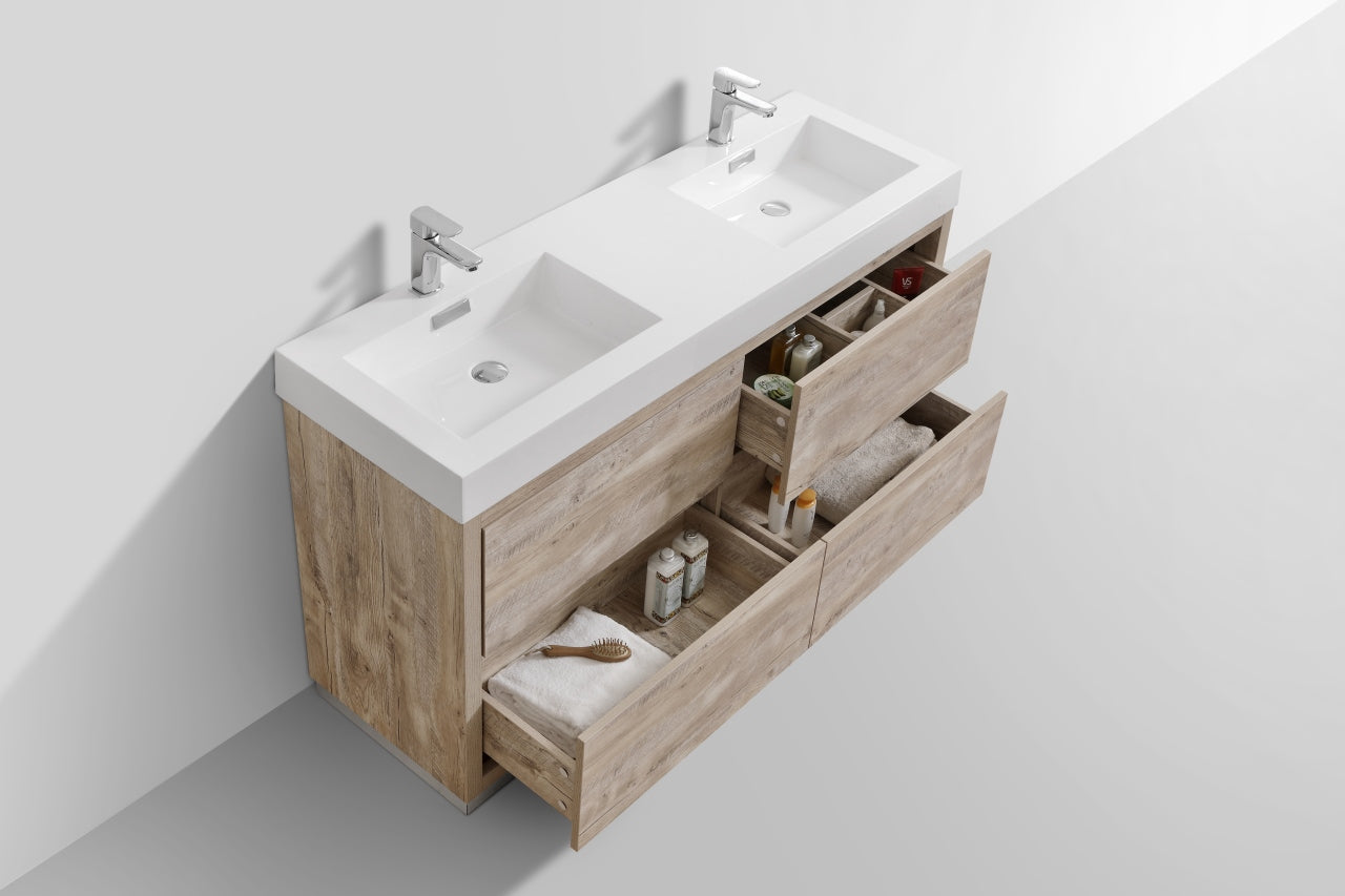 Bliss 60" Nature Wood Floor Mount Modern Bathroom Vanity