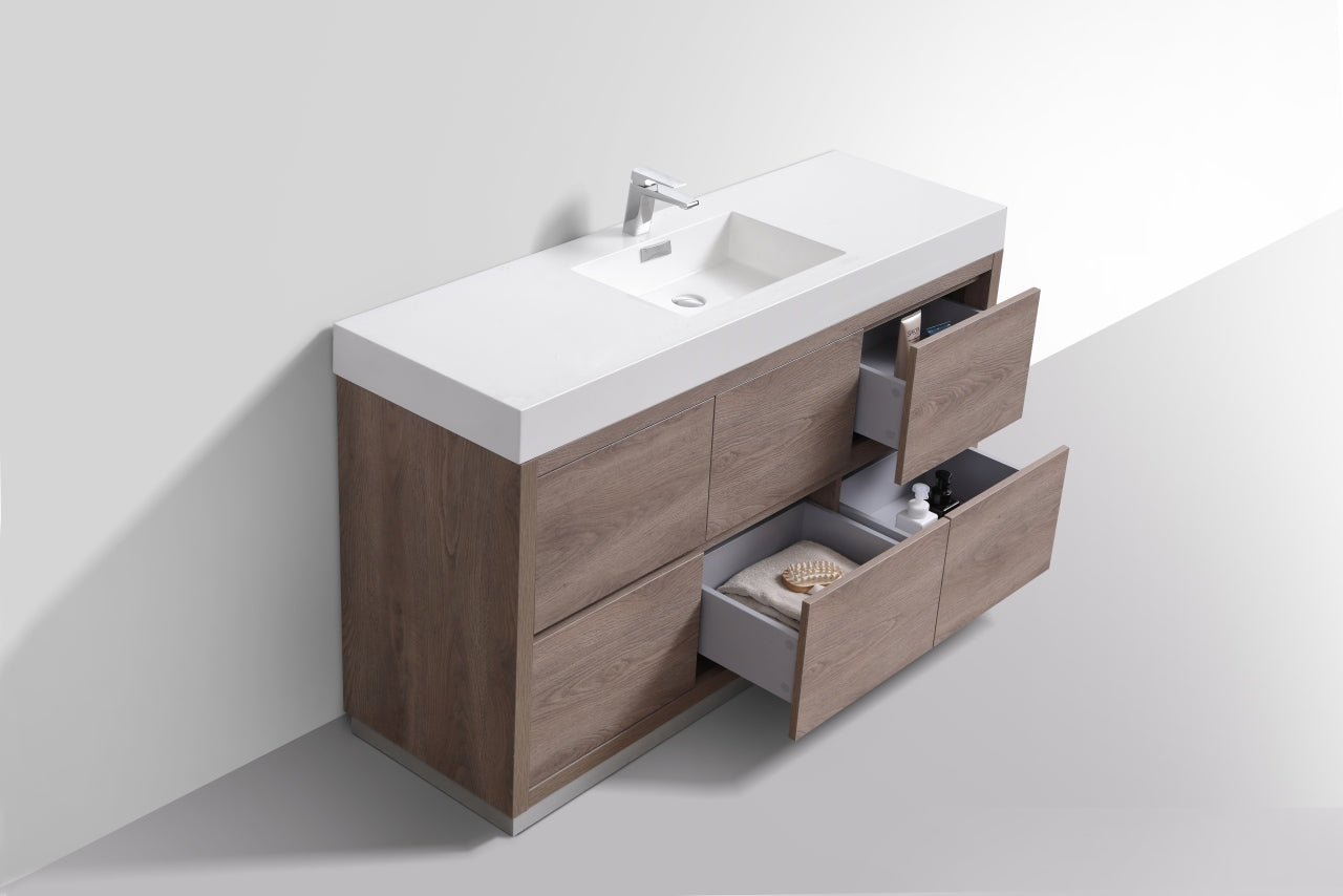 Bliss 60" Single Sink Floor Mount Butternut Modern Bathroom Vanity