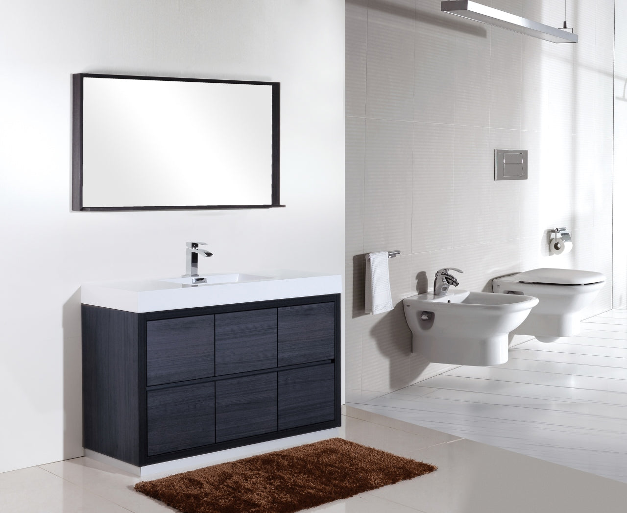 Bliss 60" Single Sink Floor Mount Gray Oak Modern Bathroom Vanity