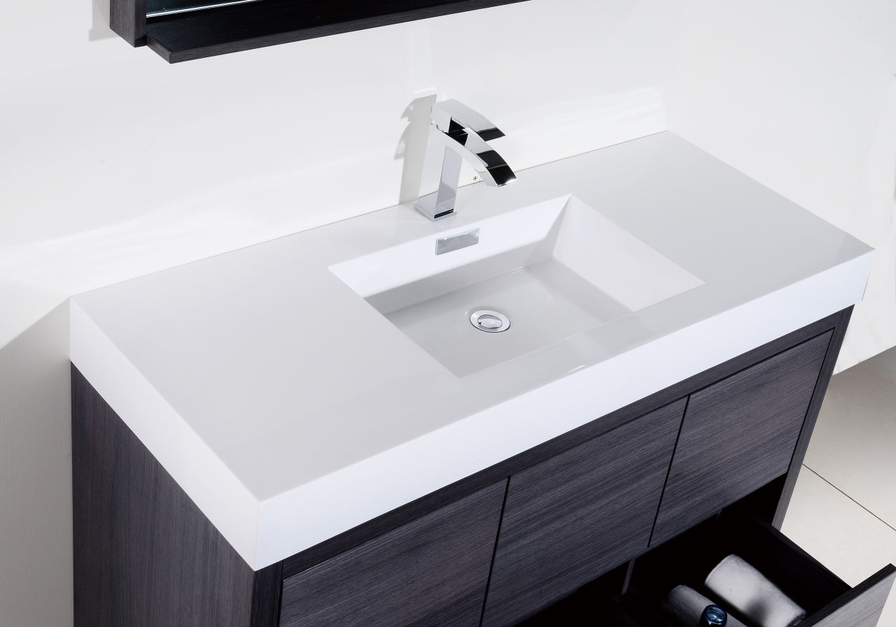 Bliss 60" Single Sink Floor Mount Gray Oak Modern Bathroom Vanity