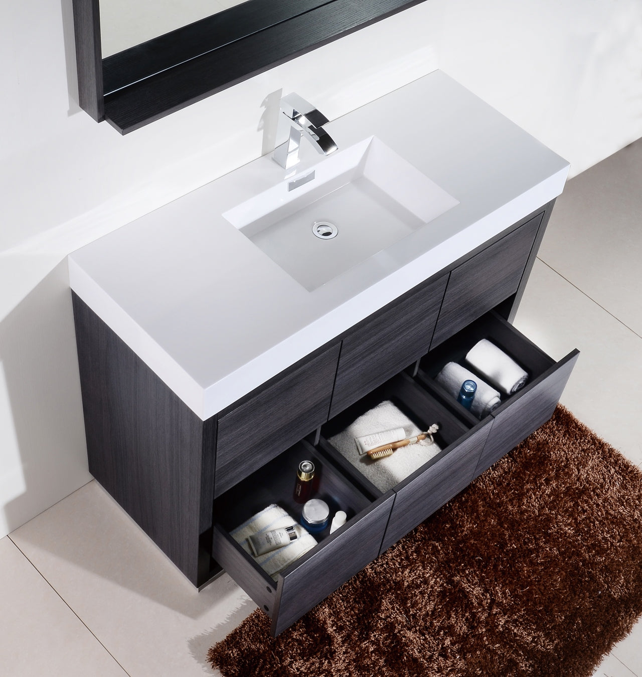 Bliss 60" Single Sink Floor Mount Gray Oak Modern Bathroom Vanity