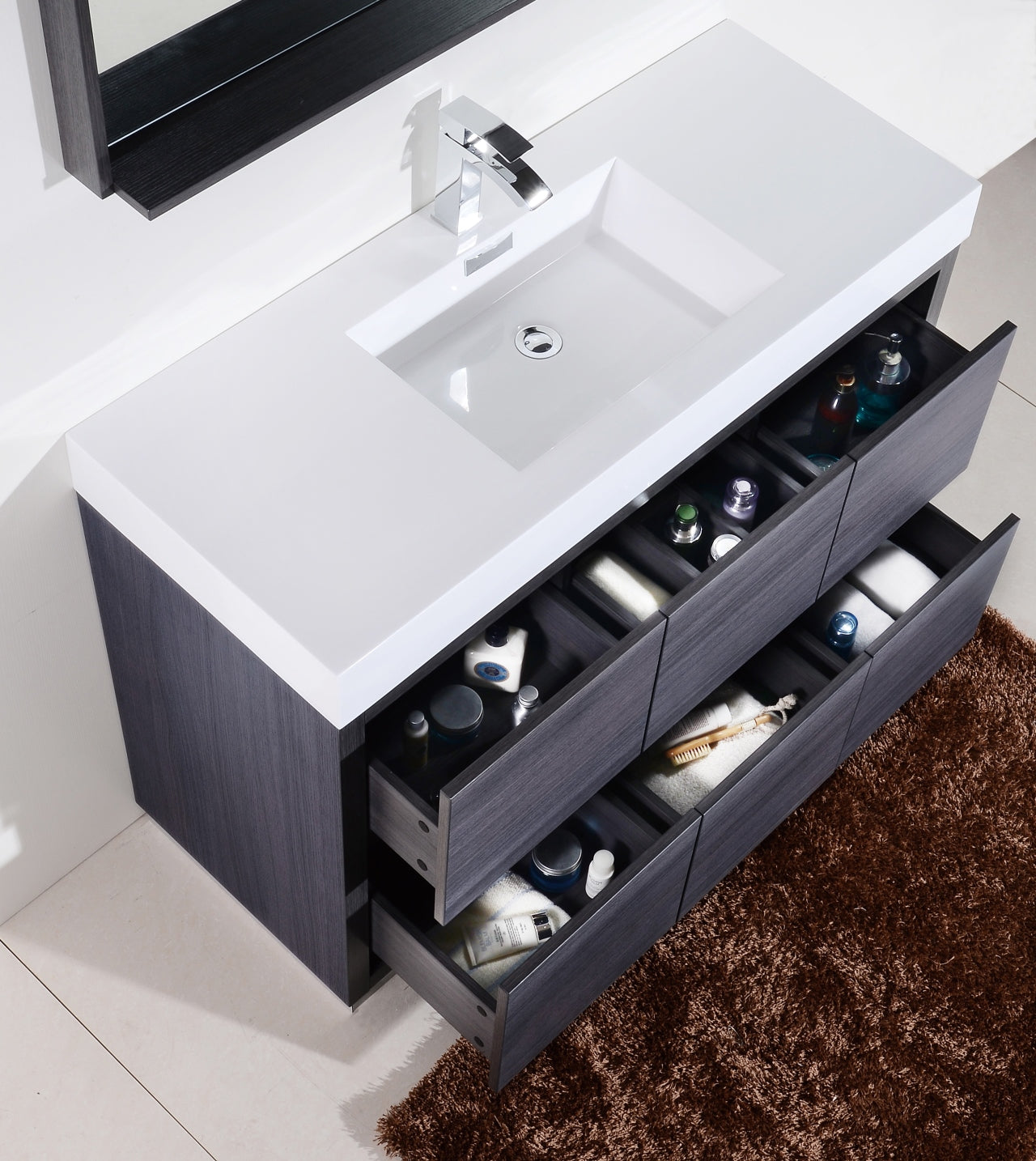 Bliss 60" Single Sink Floor Mount Gray Oak Modern Bathroom Vanity