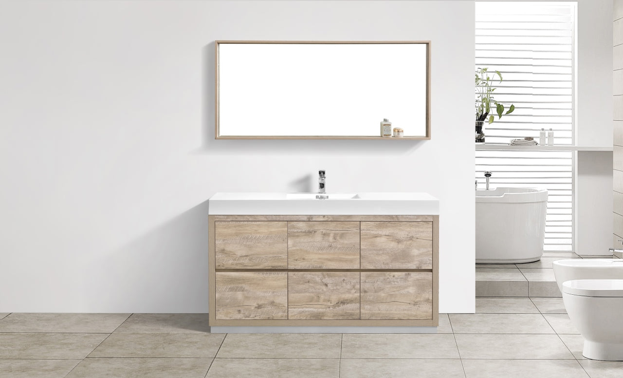 Bliss 60" Single Sink Floor Mount Nature Wood Modern Bathroom Vanity