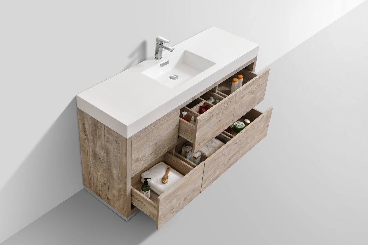 Bliss 60" Single Sink Floor Mount Nature Wood Modern Bathroom Vanity