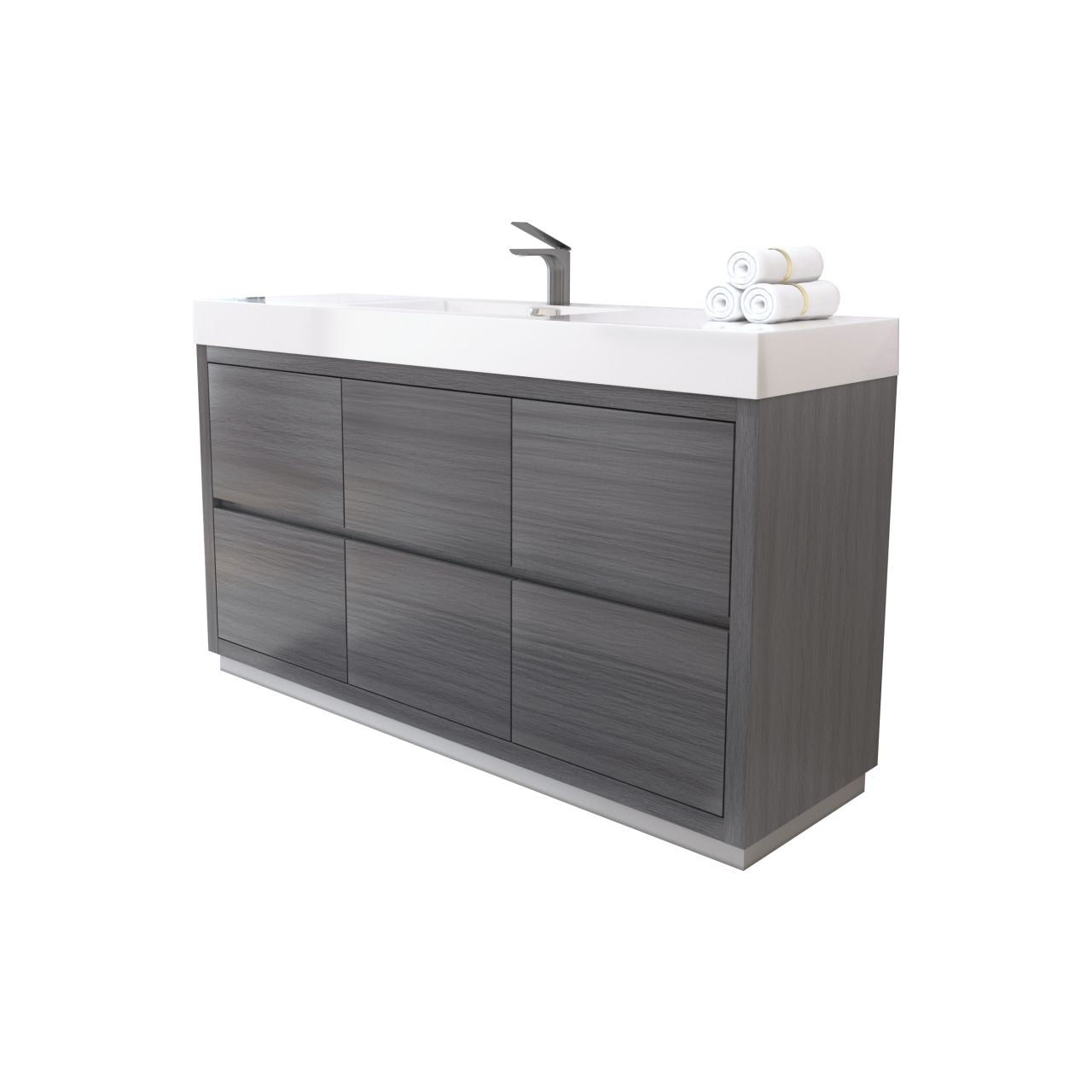 Bliss 60" Single Sink Floor Mount Vulcan Ash Grey Modern Bathroom Vanity