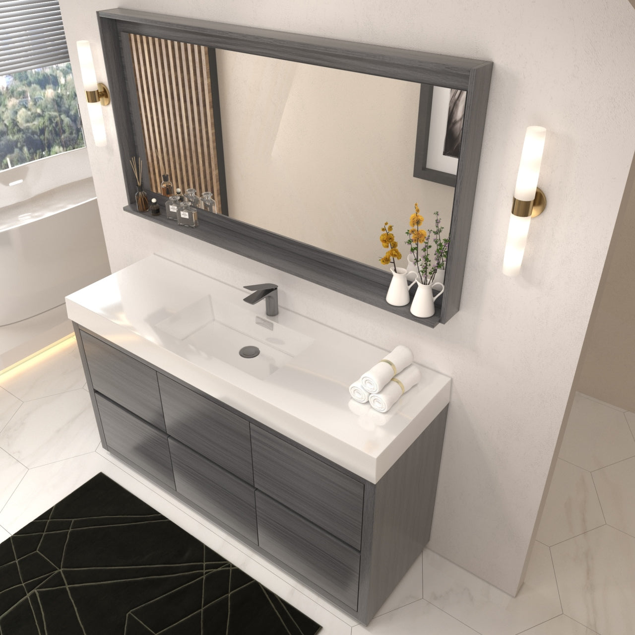 Bliss 60" Single Sink Floor Mount Vulcan Ash Grey Modern Bathroom Vanity