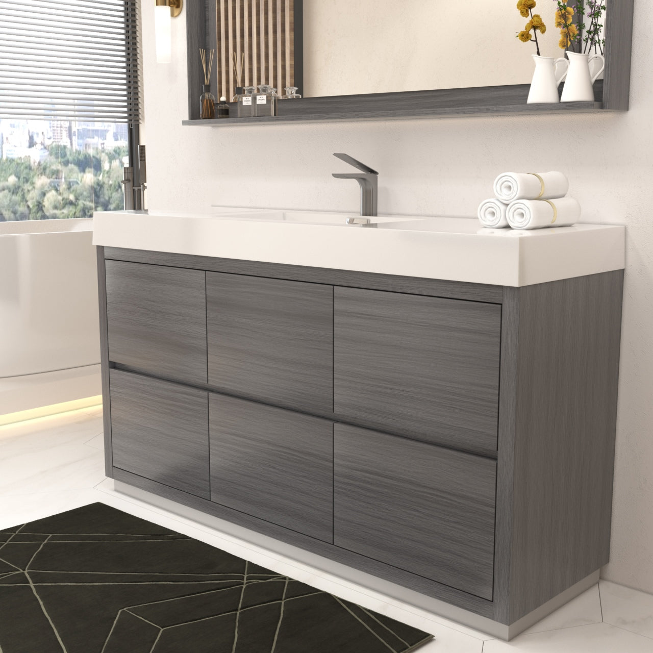 Bliss 60" Single Sink Floor Mount Vulcan Ash Grey Modern Bathroom Vanity