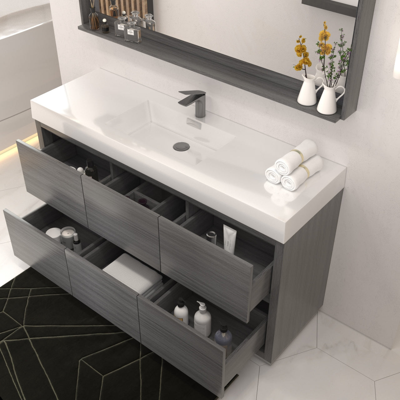 Bliss 60" Single Sink Floor Mount Vulcan Ash Grey Modern Bathroom Vanity