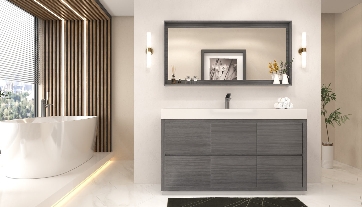 Bliss 60" Single Sink Floor Mount Vulcan Ash Grey Modern Bathroom Vanity