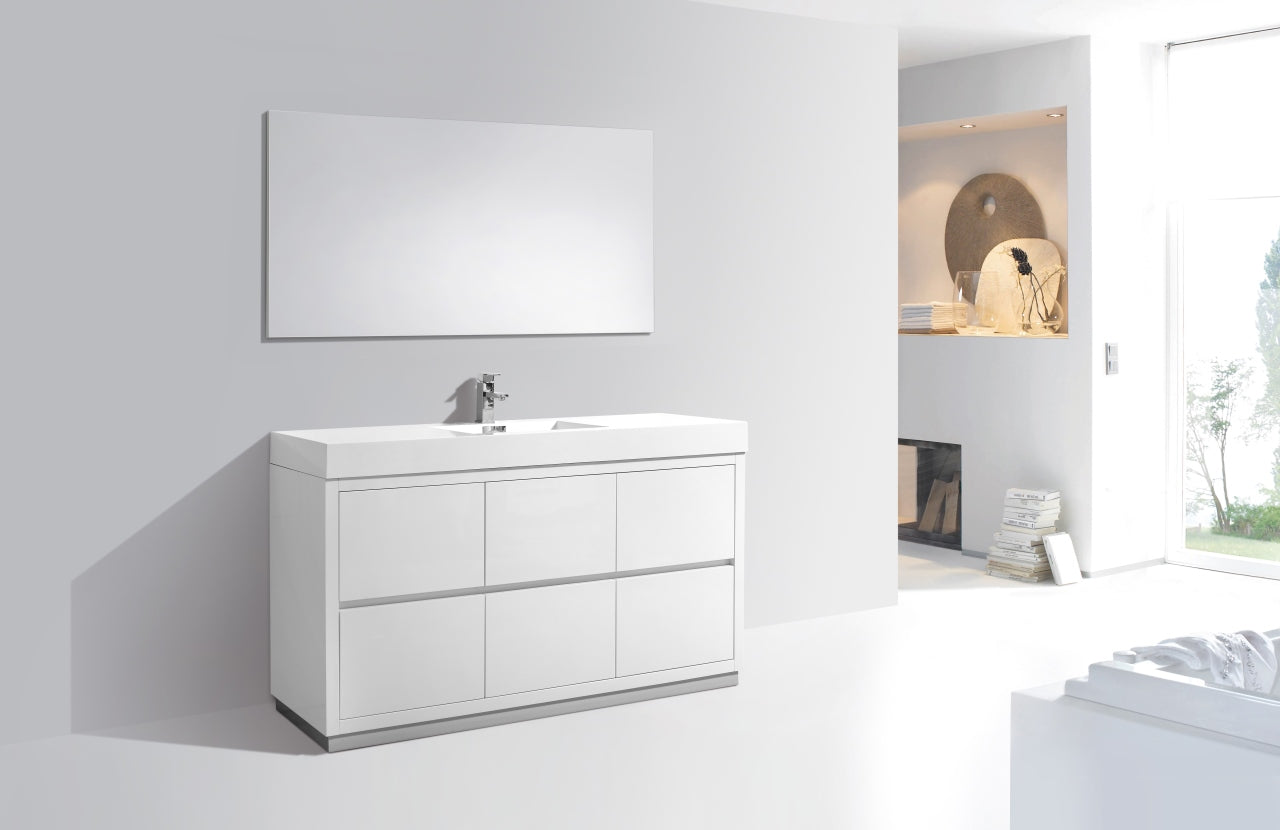 Bliss 60" Single Sink Floor Mount High Gloss White Modern Bathroom Vanity