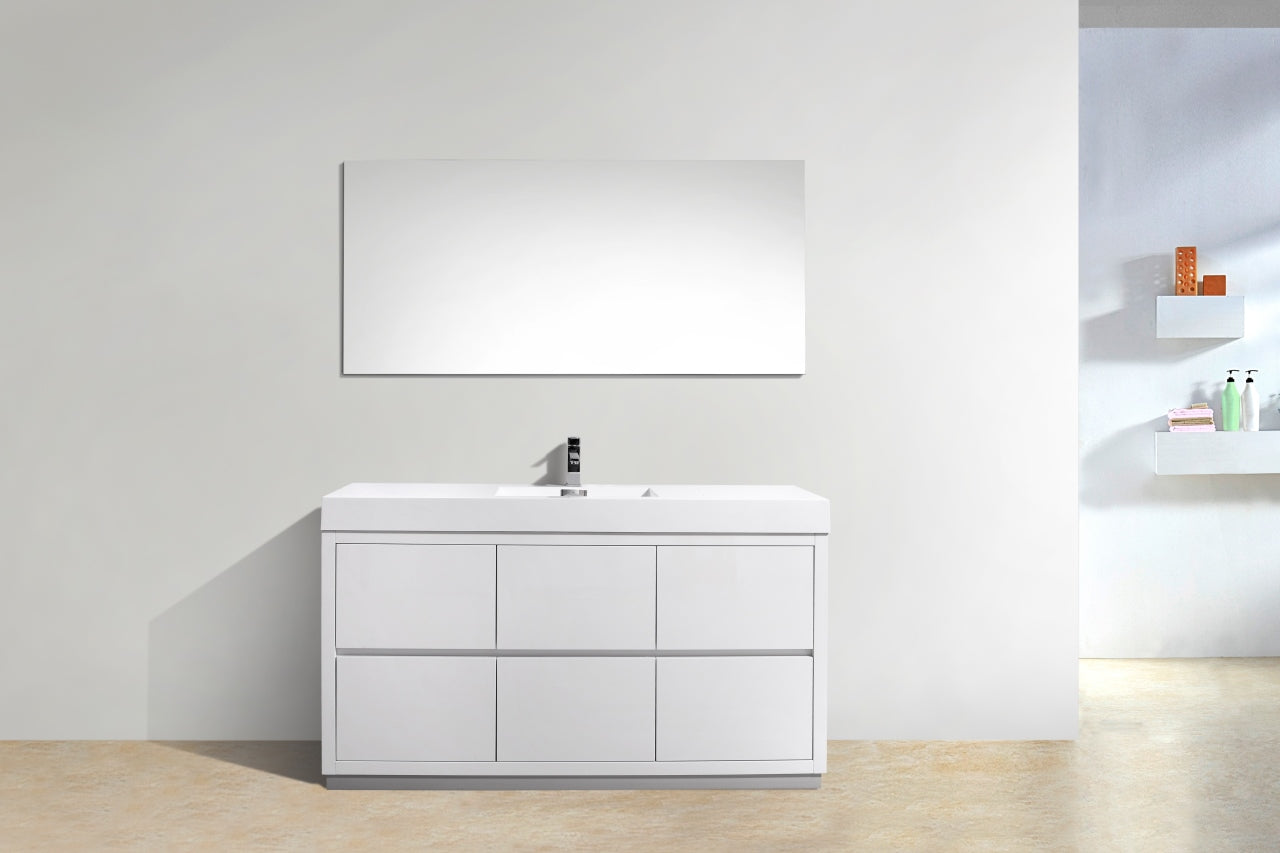 Bliss 60" Single Sink Floor Mount High Gloss White Modern Bathroom Vanity