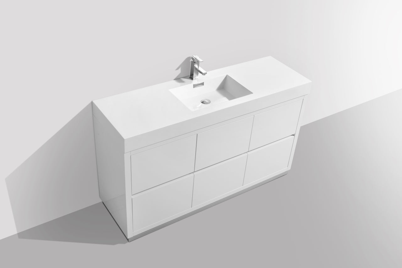 Bliss 60" Single Sink Floor Mount High Gloss White Modern Bathroom Vanity