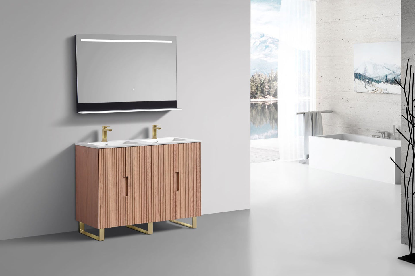 48''Fiore Double Sink Free Standing Bathroom Vanity - OAKWOOD