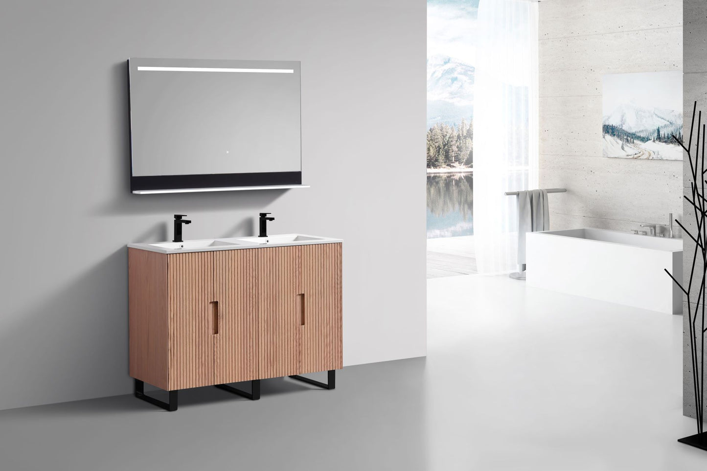 48''Fiore Double Sink Free Standing Bathroom Vanity - OAKWOOD